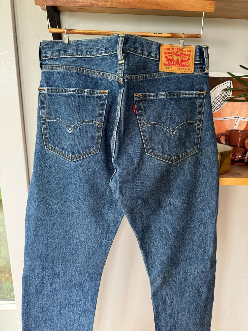 Vintage Y2K Levis 505 Dark Blue Classic Rinse Denim Jeans Size 32 x 34
